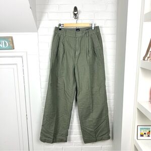 Gap High Rise Wide Leg Linen Blend Pleated Trouser Pants Size 10